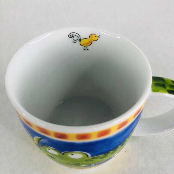 Silea Crocodile Alligator Mug Ceramic With Lid Cover Yellow Bird Humorous Unique - Picture 9 of 9